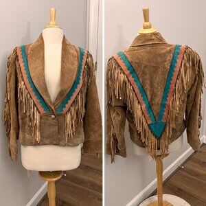 Vintage 80s Custom Handmade Suede Leather Jacket Fringe Southwestern  M